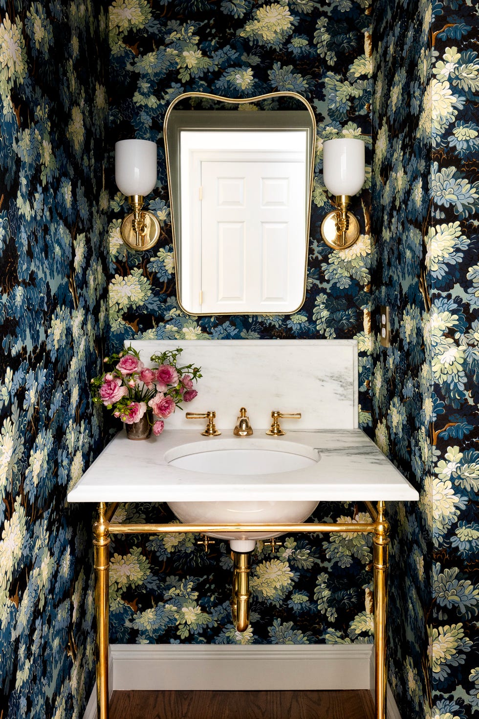 Powder room in a Portland home with Antoinette Poisson print designed by Heidi Caillier Design