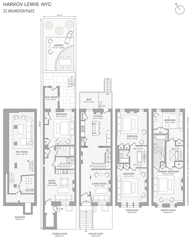 Floor plan with rental apartment on garden level and triplex above