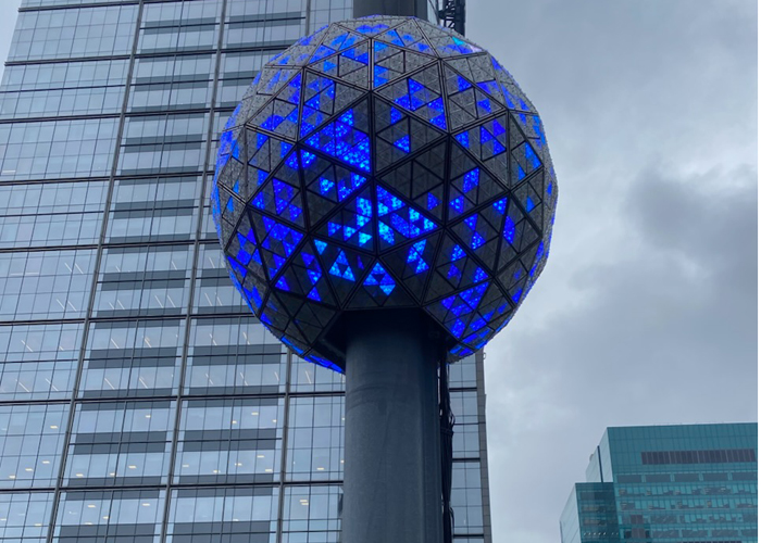 Glass tiles brighten the New Year's Eve ball, made in Orange County