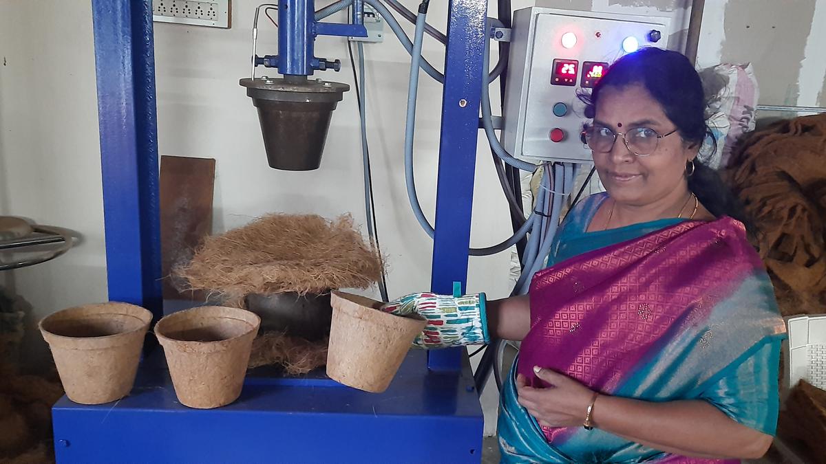 The Tiruchi-based entrepreneur makes biodegradable coconut pots to promote eco-friendly gardening material