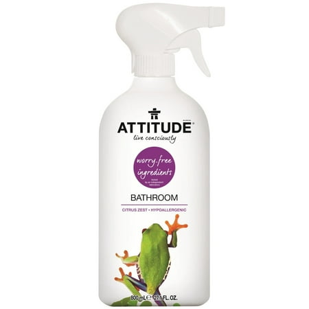 A white spray bottle with a green frog on the front