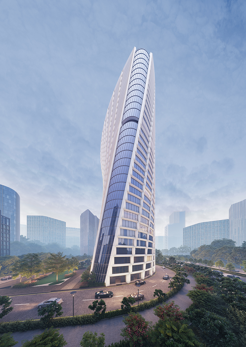 The twisted office tower by ini design studio rises above the tech city in India