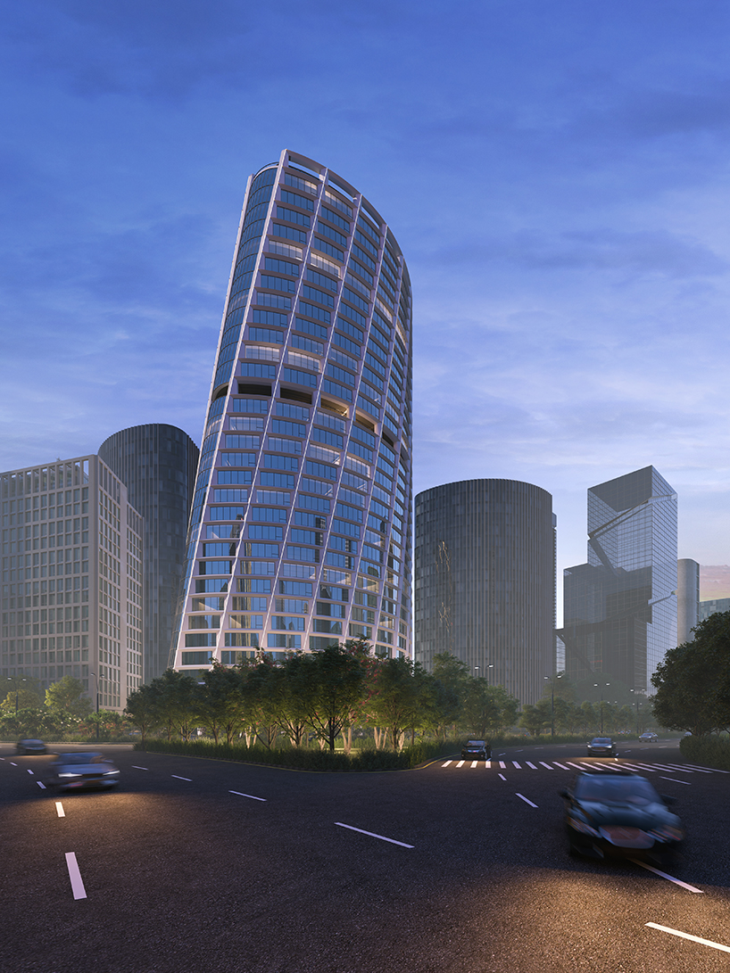 The twisted office tower by ini design studio rises above the tech city in India