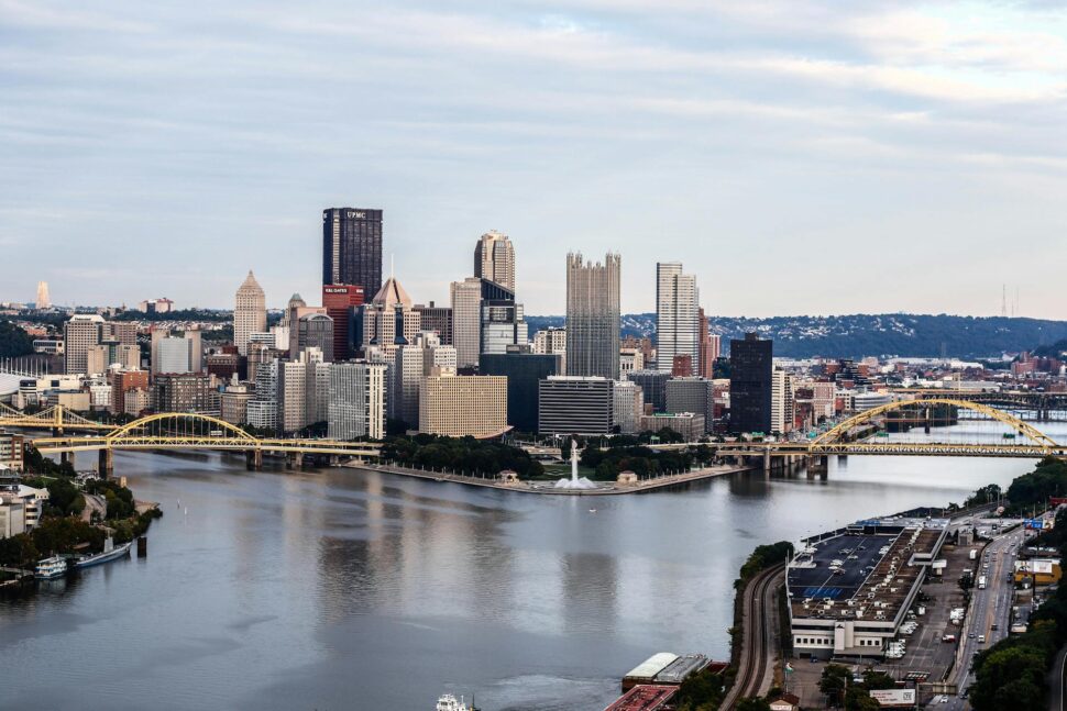 Gray white concrete building during the clear blue sky in Pittsburgh, Pennsylvania