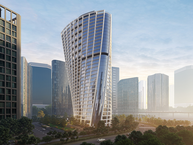 The twisted office tower by ini design studio rises above the tech city in India