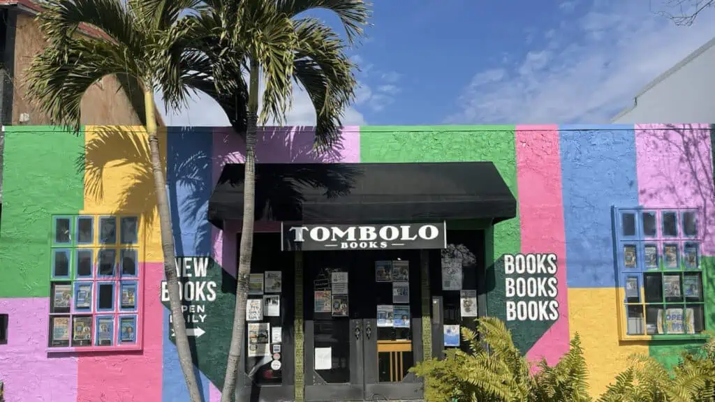 Outer of a book trade with a colorful mural