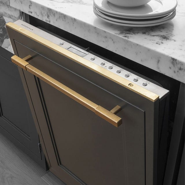 Dishwasher with a slim design and golden accents