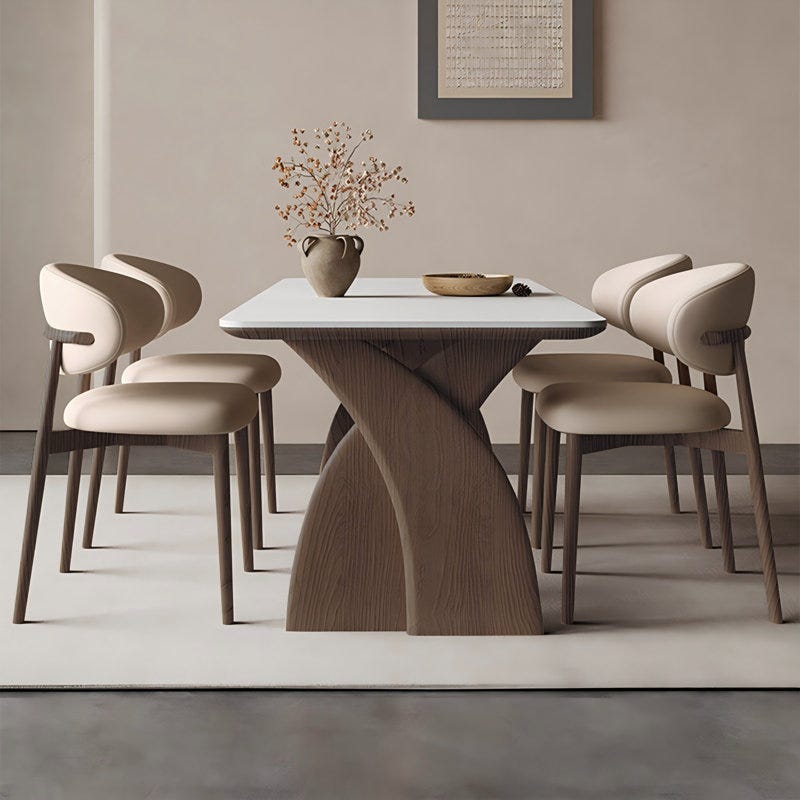 Sintered stone and solid wood dining table and 6 chair set Sintered stone and solid wood dining table and 6 chair set