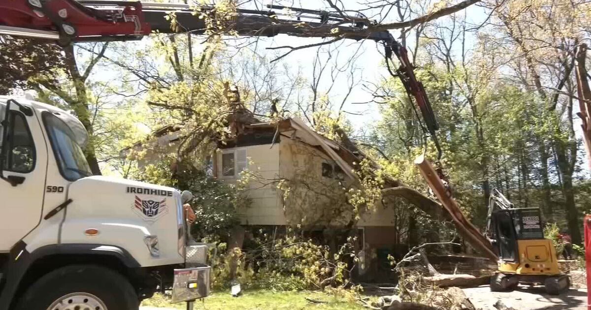 The crews in the West Moreland district begin to remove trees and to repair damages after severe storms
