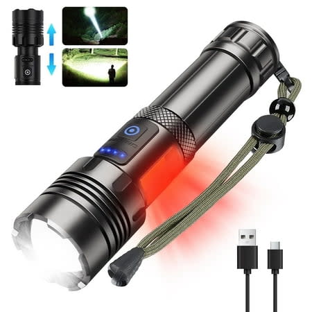 LED flashlights, 9000 lumens zoomable 7 modes rechargeable flash for hiking camping -essential outdoor outdoor