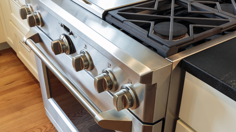A close -up of a luxurious commercial steel gas stove