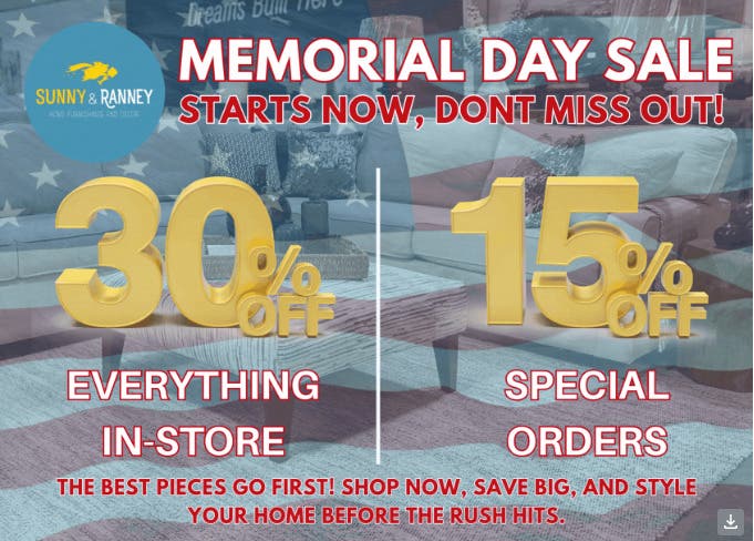 30% discount on sale! Furniture, decor, gifts and more! GIGANTIC!