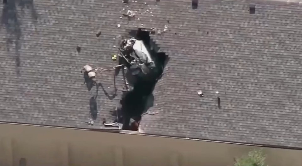 Car fell through a roof.