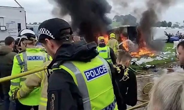 A big fire on the Appleby Horse Fair in Cumbria