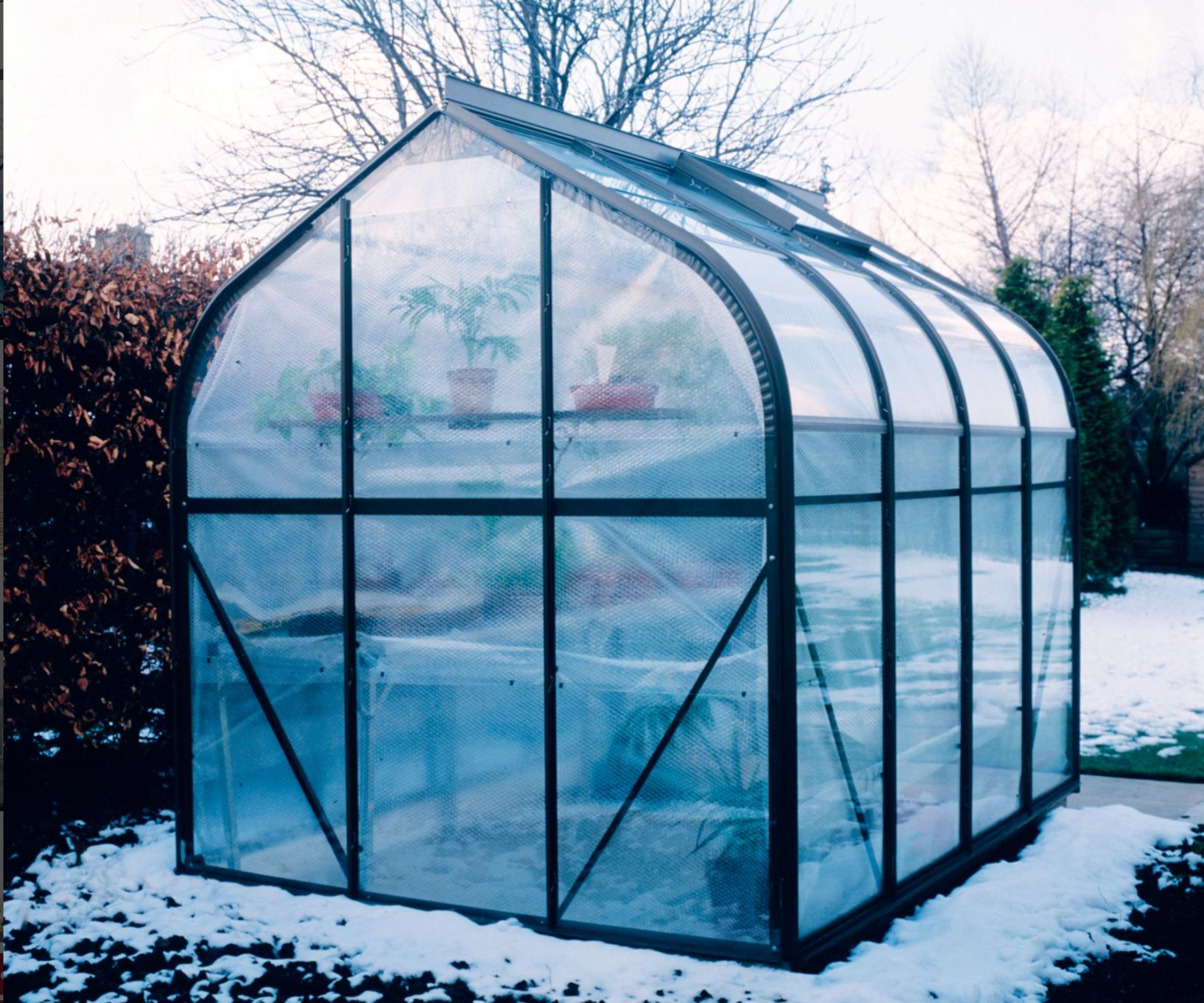 Growhouse in snow with bladder packaging insulation