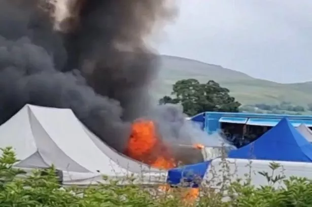 A big fire on the Appleby Horse Fair in Cumbria