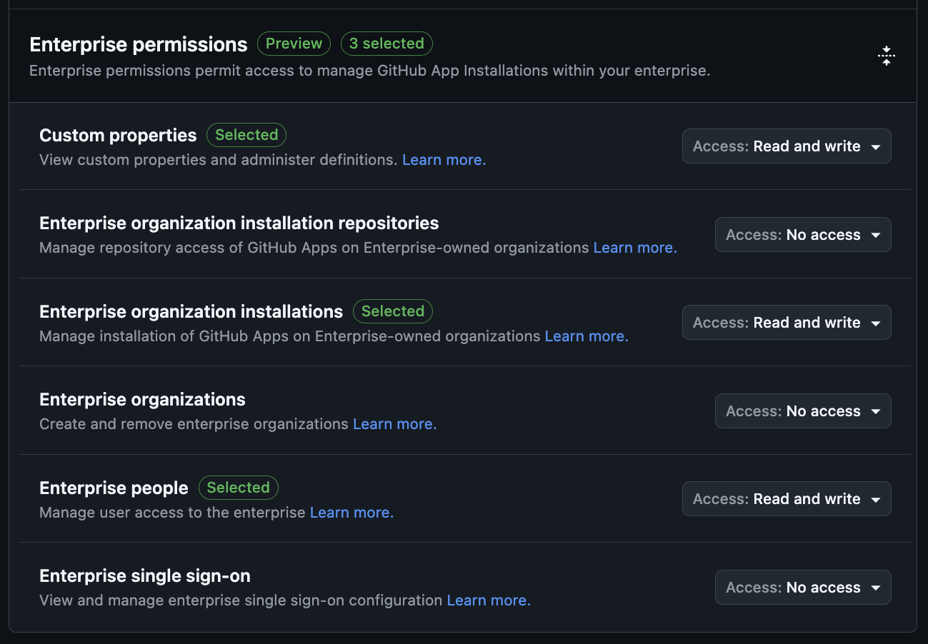 Corporate permissions available in the preview