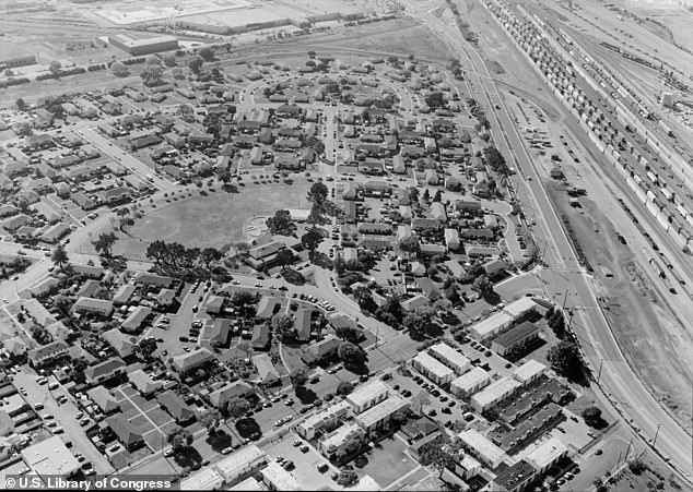 An overhead point of view of the village of Atchison, a community that has not changed much for 70 years thanks to strict rules from the co-op board