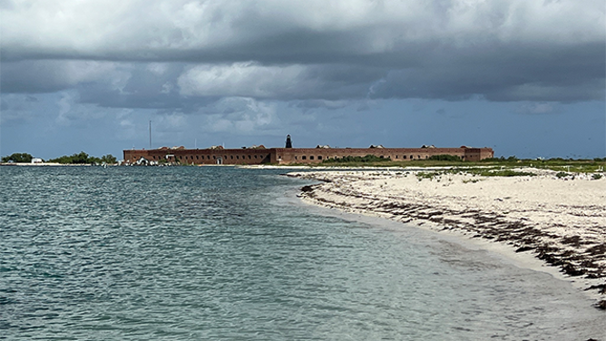 This photo shows the dry tortugas national park from Key West, Florida.