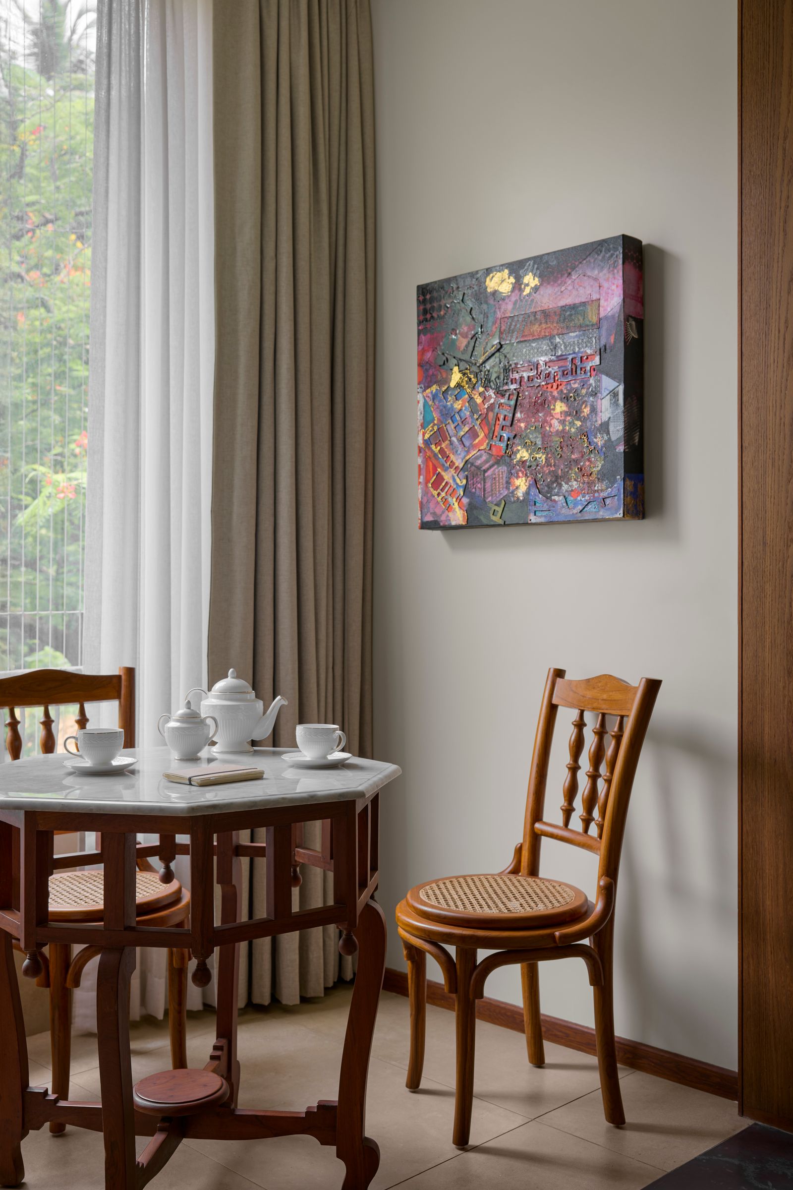 Image can contain dining table furniture table in the interior design architecture building dining room and room