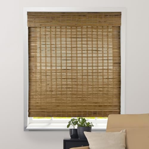 Arlo Blinds Sheer Bambus Roman Shades with Valance - Dali born, 20" WX 60" H - Light filtering cabelet measurement points for inner windows - Real natural bamboo material - Montage hardware included