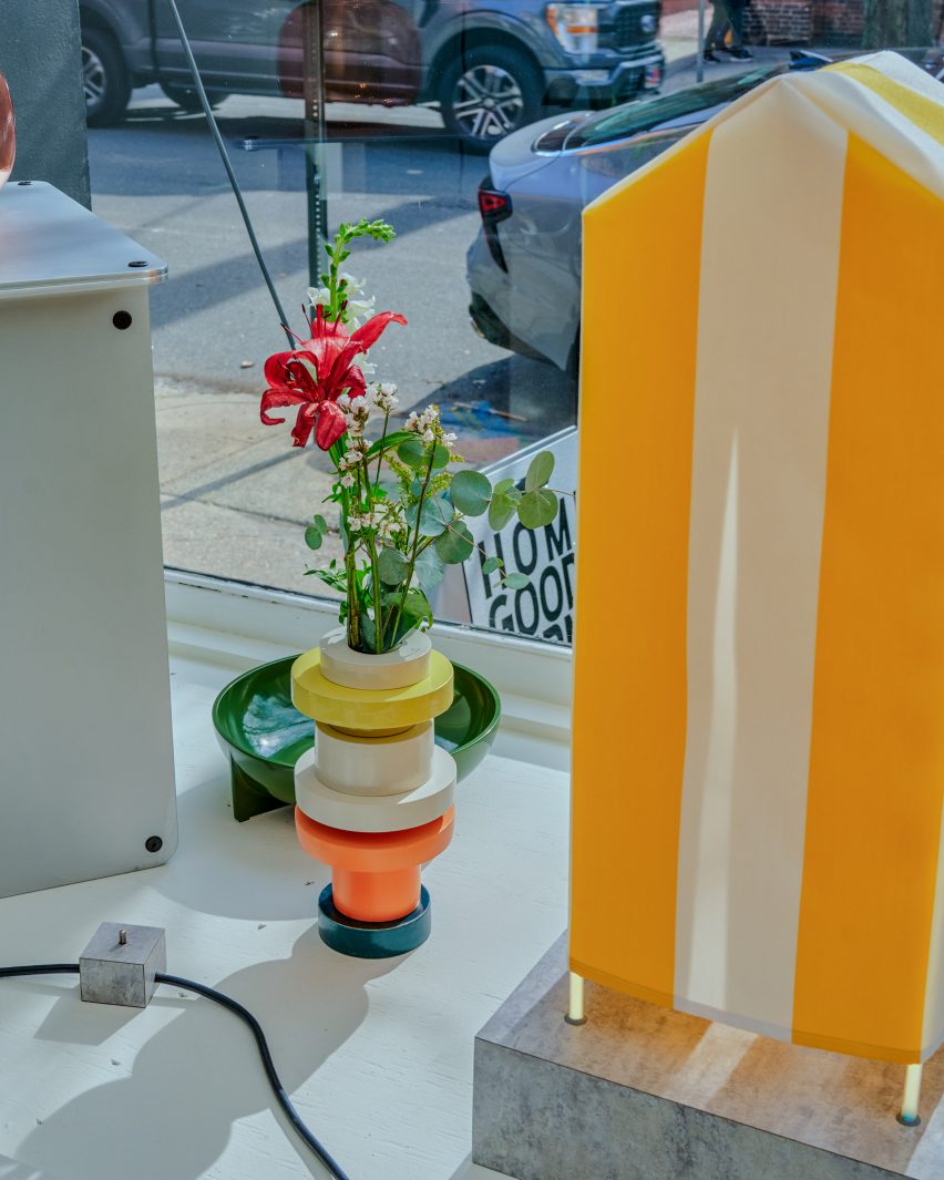 Colorful design objects in a window display