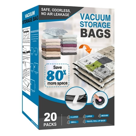 A box with vacuum bags on the front. Blue and black branding on the box. 