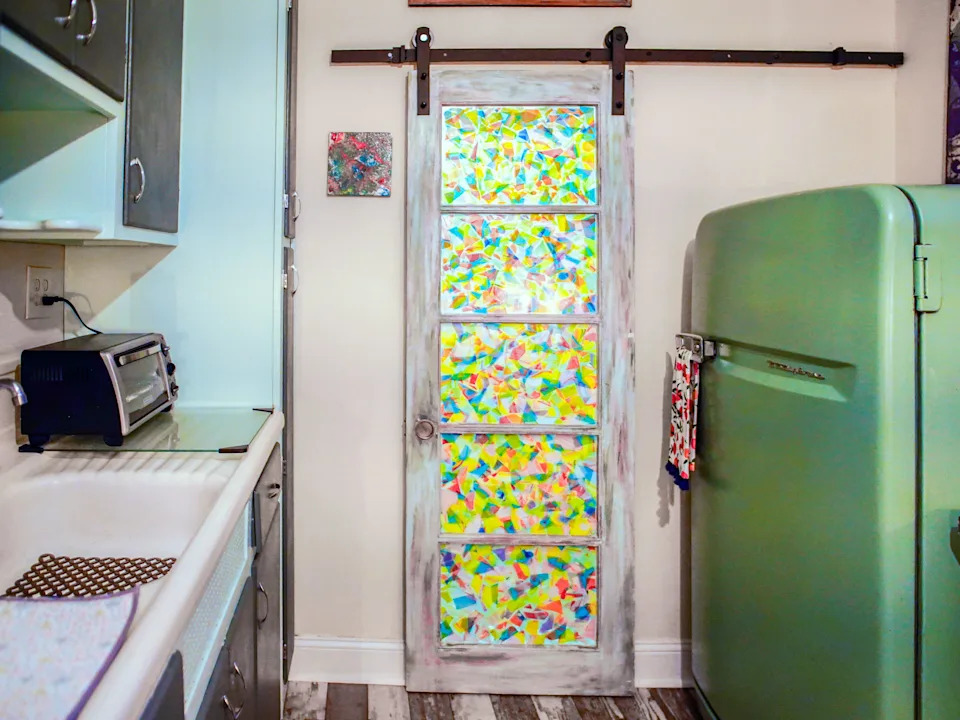 The kitchen area in the tiny house