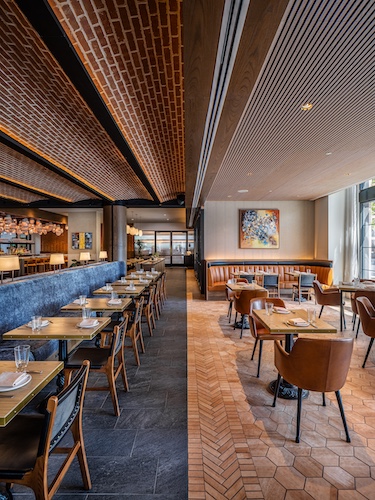 Arrels Restaurant Arlo Hotel Washington DC Spanish Heritage Hainpeated Tiles Ceiling