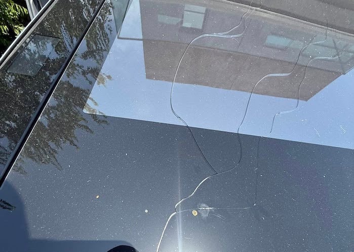 Kinnon Pecks Tesla Cybertruck with broken roof glass