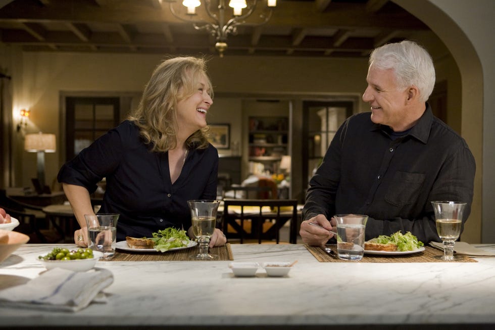 Living room with Meryl Streep and Steve Martin from Nancy Meyers film it complicated