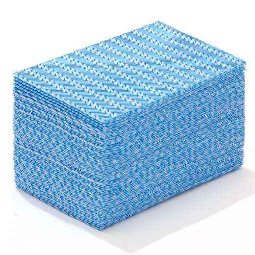 Peachicha Reusable Cleaning Cloths, Convenient Multipurpose Towel, Blue Reusable Wiping Cloths, Dry Disposable Kitchen Towels, Tea Towels, Durable, Absorbent, Quick Dry, Pack of 50