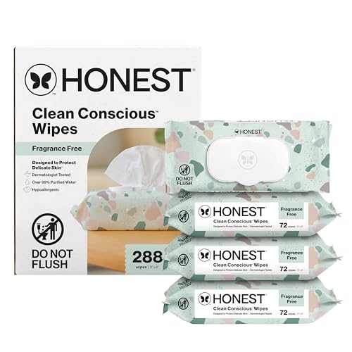 The Honest Company Clean Conscious Multi-Purpose Wipes, Fragrance-Free, Hypoallergenic Baby Wipes for Sensitive Skin, 99% Water-Based Plant-Based Compostable Wipes, Geo Mood, 288 Count