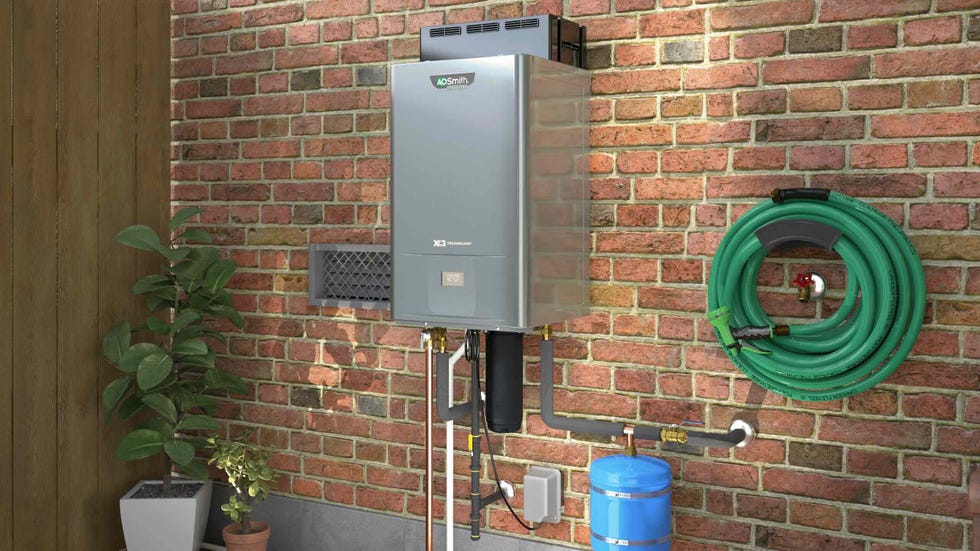 Tankless hot water rider on the wall