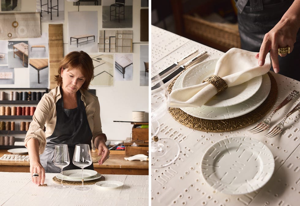 Demonstration of the table setting with elegant dishes.