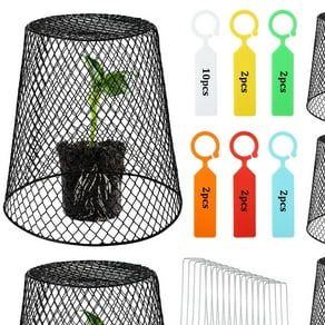 Topjuju 10 Pack Wire Bell Plant Covers, 9.13 x 9.13 Inch Garden Bell Plant Protection from Animals with Stake Labels, Rustproof Thicker Wire Cages to Keep Rabbits, Chickens, Squirrels and Birds Out