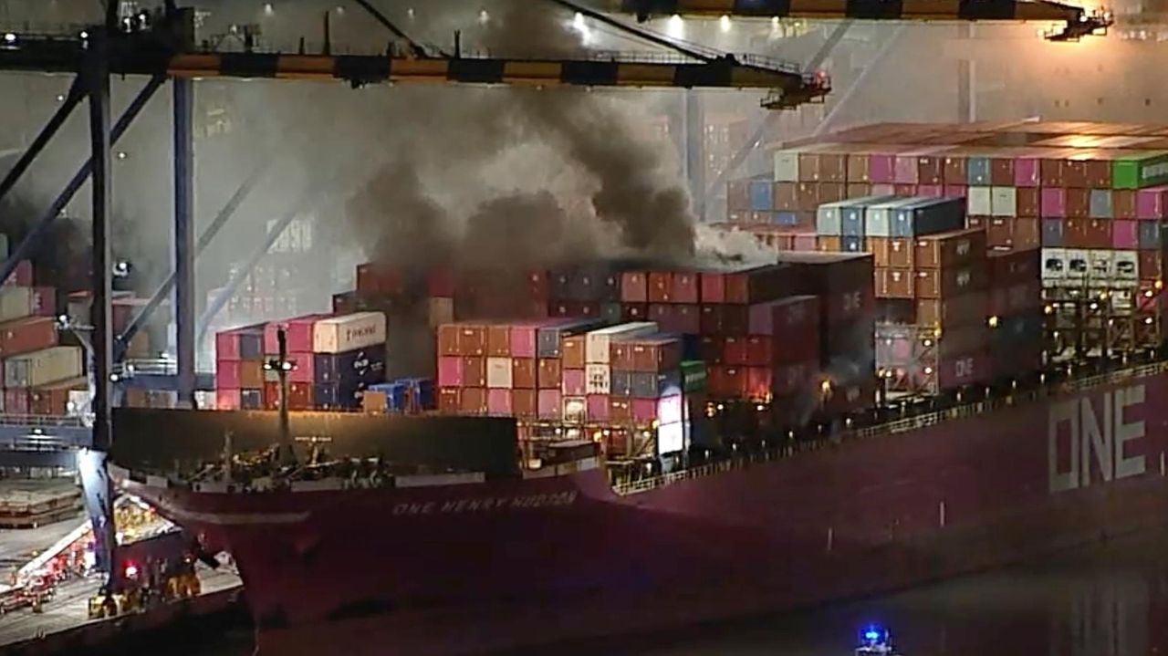 Fire on container ship in Los Angeles leads to emergency shelter orders for surrounding communities