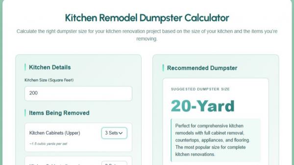 Dumpster Size Calculator for Kitchen Remodels introduced in Peoria, IL