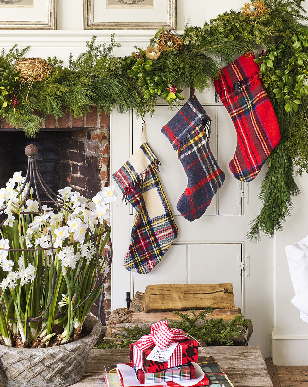 Tartan stockings on a fireplace Tartan stockings on a fireplace
