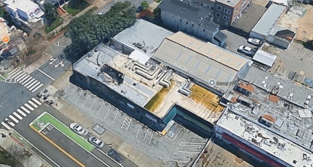Empty retail and commercial building at 98 East San Salvador Street in downtown San Jose, bird's eye view as seen in 2025. (Google Maps)