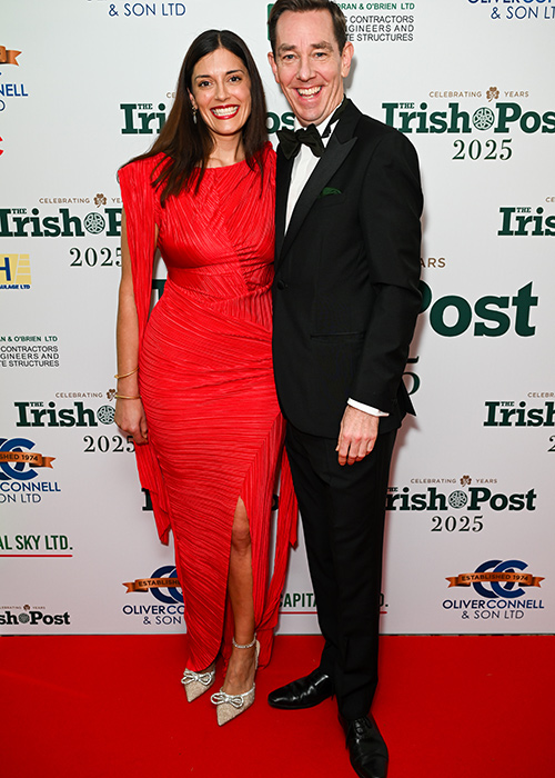 Dr. Clare Kambamettu (l) and Ryan Tubridy attend the Irish Post Awards. Image: WireImage