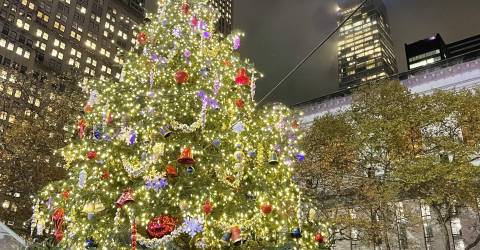 Bryant Park celebrates the tree lighting with Olympic skaters, carols and hot chocolate