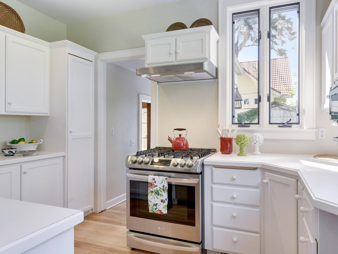 White kitchen with old stove